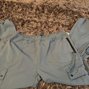 SAMPLE Industries parachute pants size L36.  Light blue/grey w/ several pocket